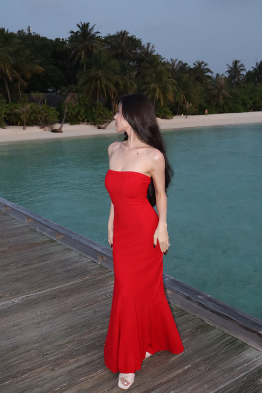 Amara red knit maxi dress by Éna The Label – view 7