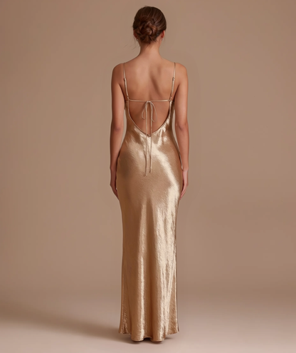 Cleopatra gold satin maxi slip dress by Éna The Label – view 3