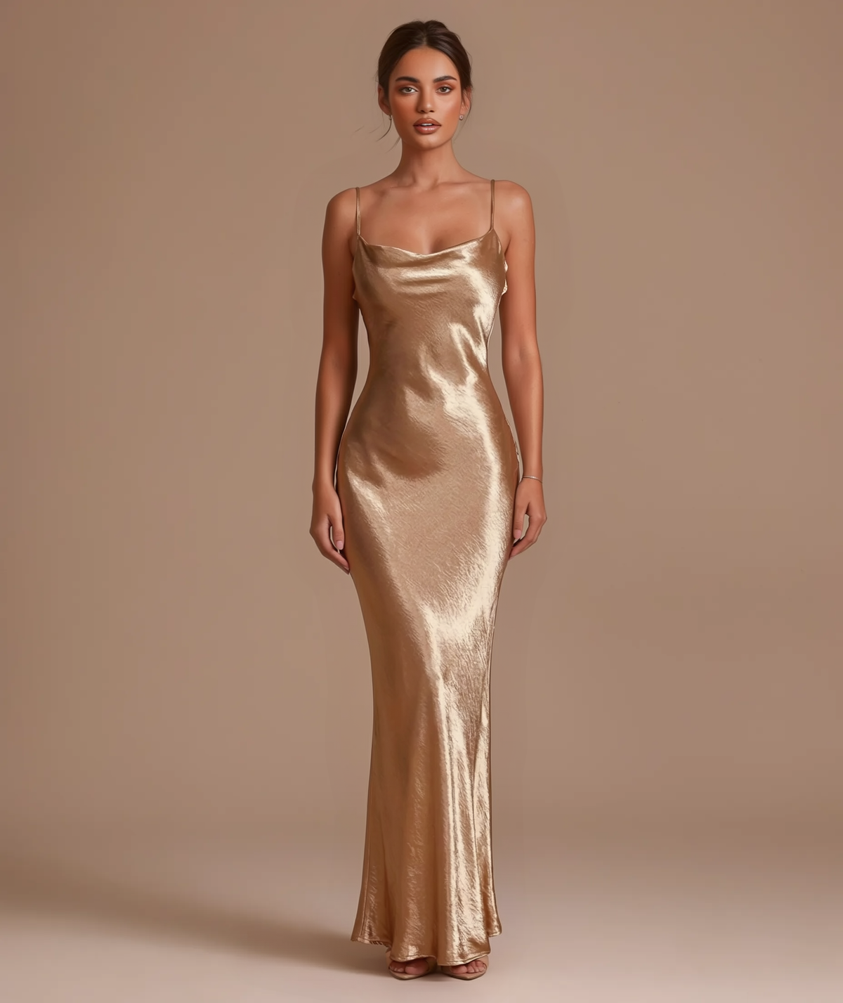 Cleopatra gold satin maxi slip dress by Éna The Label