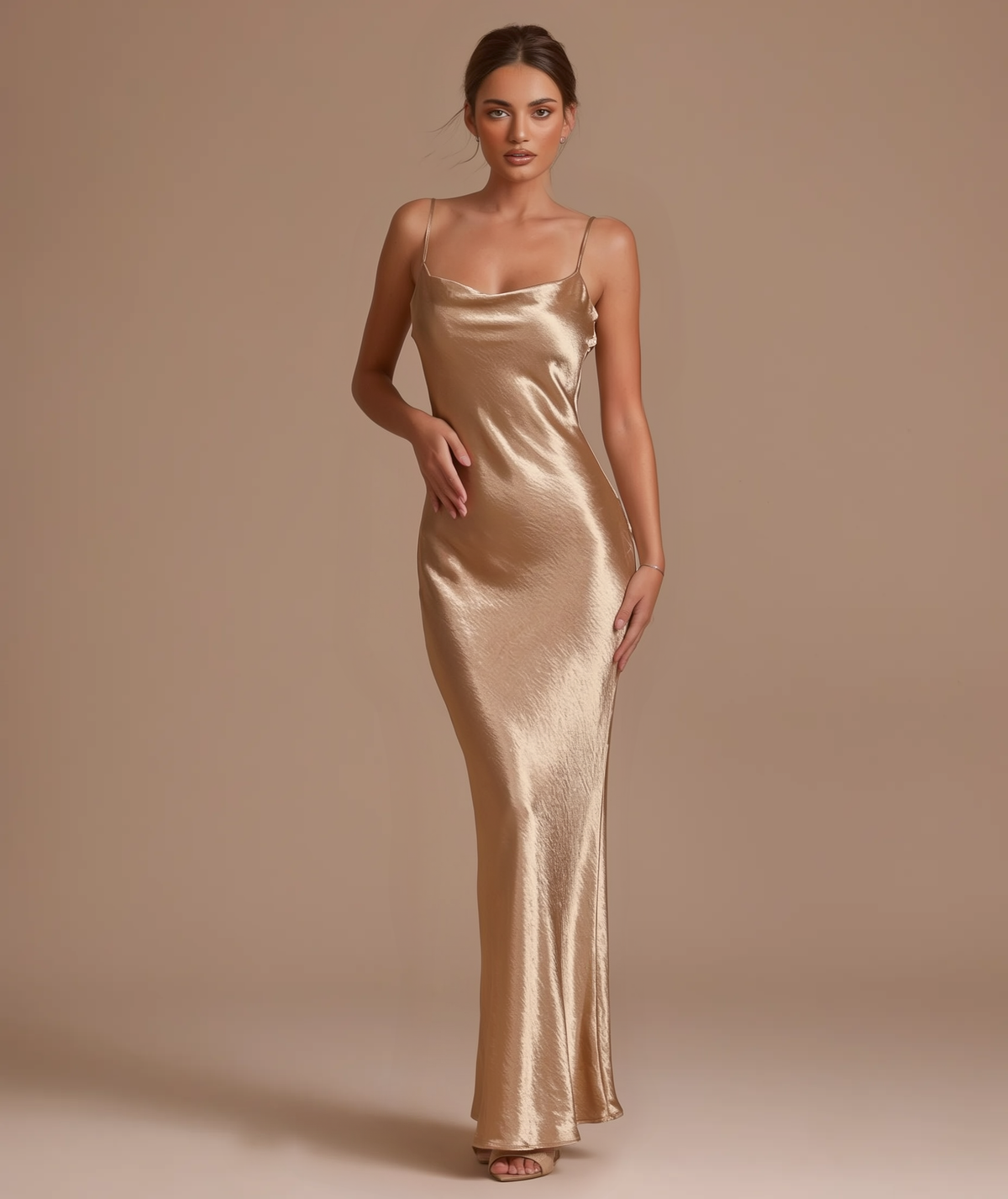 Cleopatra gold satin maxi slip dress by Éna The Label – view 2