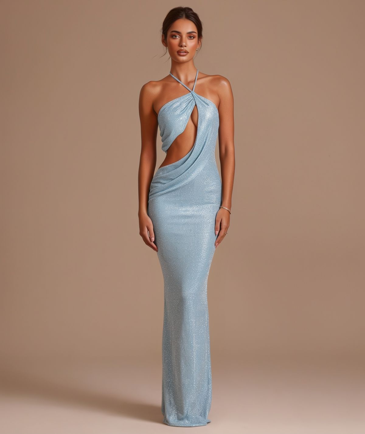 Aria shimmer halter maxi dress by Éna The Label