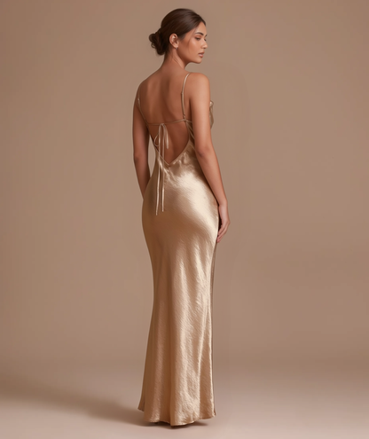 Cleopatra gold satin maxi slip dress by Éna The Label – view 5
