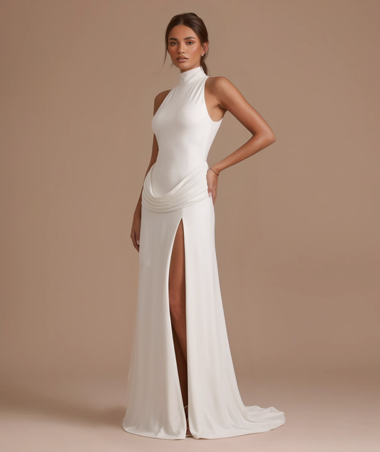 Sirene high neck ruched maxi dress by Éna The Label – view 3