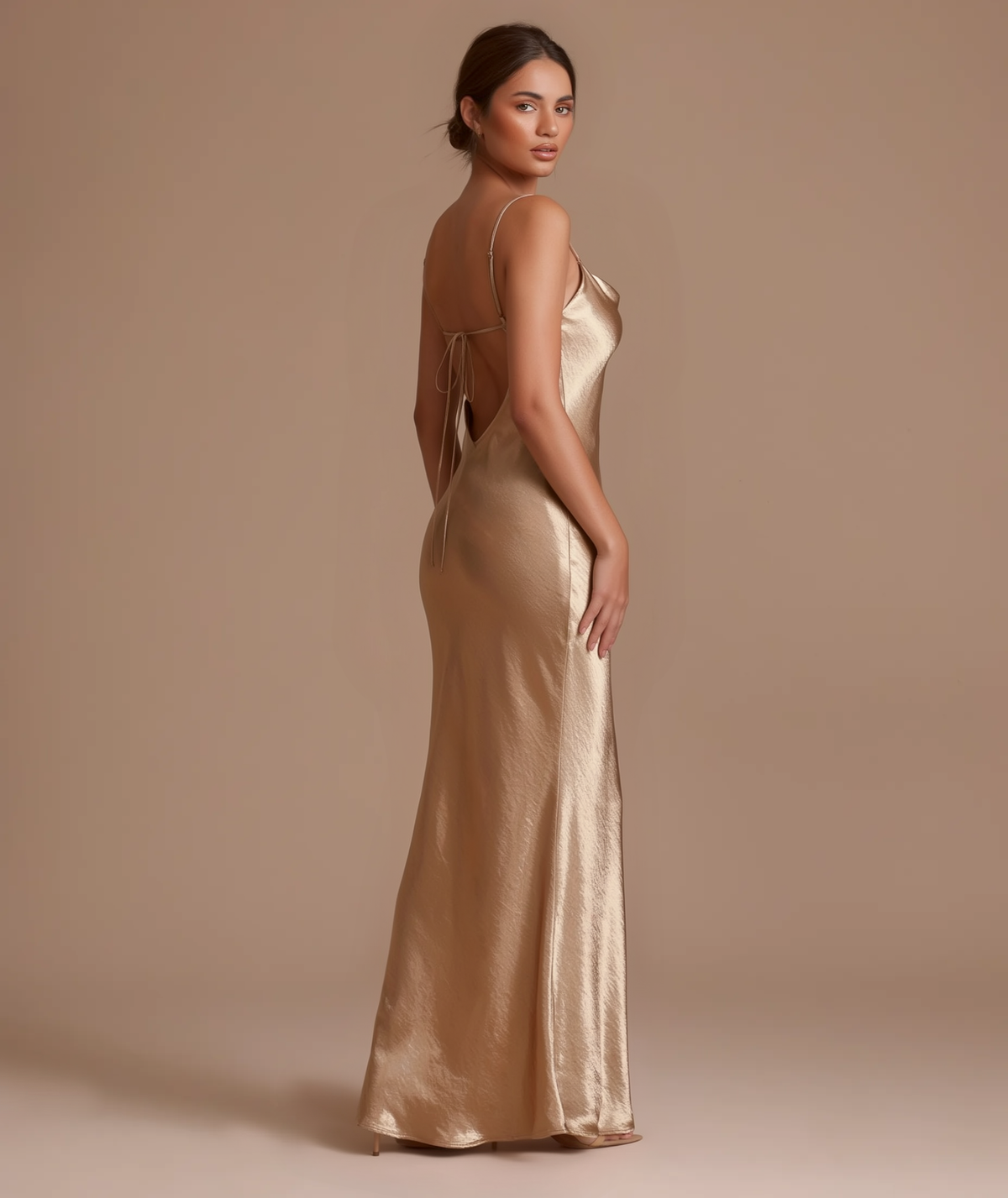 Cleopatra gold satin maxi slip dress by Éna The Label – view 4