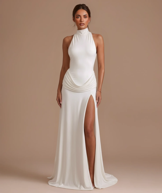Sirene high neck ruched maxi dress by Éna The Label